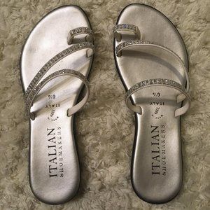 Italian Shoemakers Silver Sparkly Gem Flat Sandals - image 1